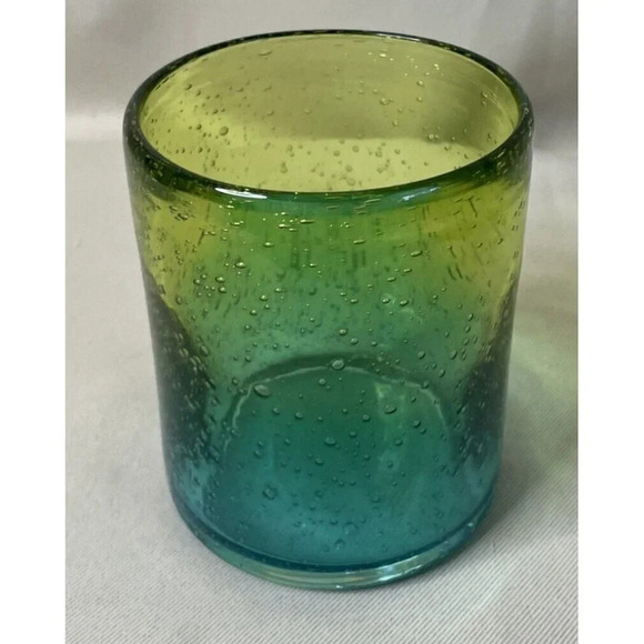 Pier 1 One‎ Circa Blue Green Bubble Glass Tumbler Highball Vase Boho 4.5 Inch - Picture 2 of 6